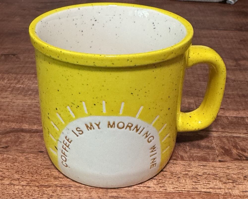 Hallmark COFFEE IS MY MORNING WINE Mug Ceramic 16oz Speckled Yellow